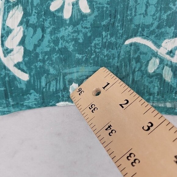 Vintage 90s Orvis Top Womens L Aqua Floral Shoulder Pads Travel Shirt 100% Rayon - Picture 7 of 7